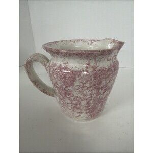 Vintage Pink Spongeware Pottery Pitcher Signed Handcrafted Studio Art 4.25”